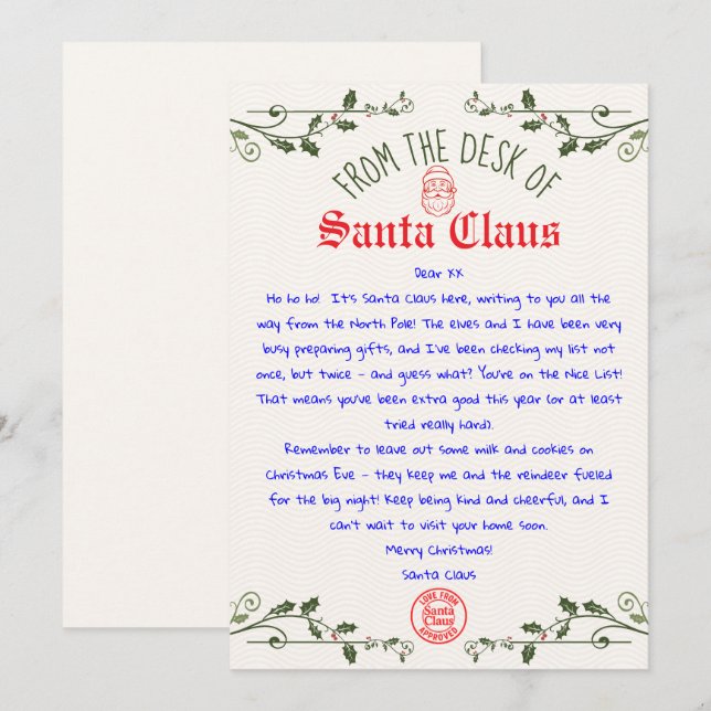 Redigerbar tomtebrevsmall utskrivbar inbjudningar (Fram/baksida)