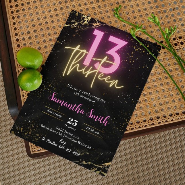 Redigerbar tretton Födelsedagsfest inbjudan (Editable Thirteen Birthday Party Invitation)