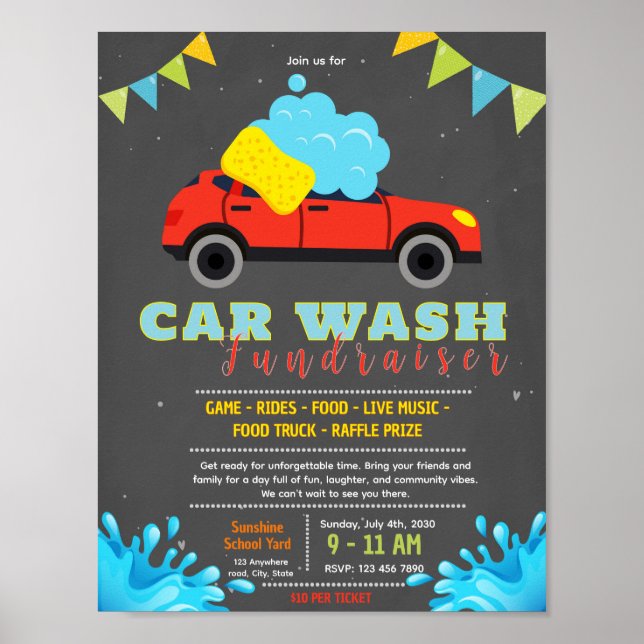 Redigerbar tvätt av bilar fundraiser flygblad poster (Framsidan)