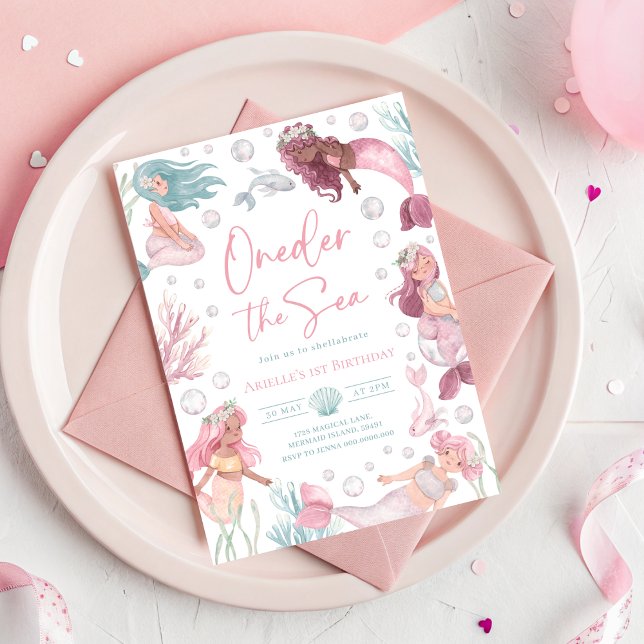 Redigerbar Under Havet Siren Inbjudan (Editable Oneder the Sea Mermaid Invitation
)