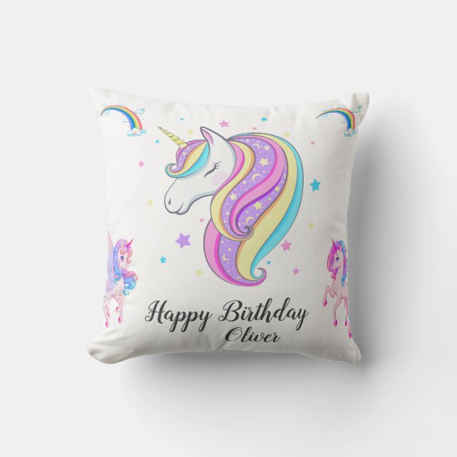 Redigerbar Unicorn-Födelsedagsfest Kudde (Framsida)