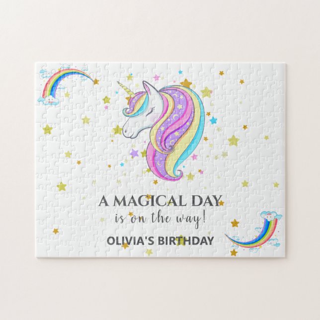 Redigerbar Unicorn-Födelsedagsfest Pussel (Horisontell)