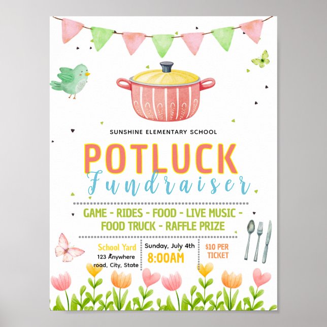 Redigerbar vår-potlucka fundraiser flygblad poster (Framsidan)