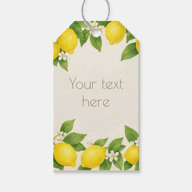 Redigerbar vattenfärg Lemons och Blommor presentta Presentetikett (Framsidan)