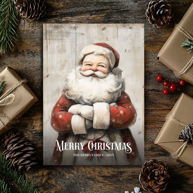 Redigerbar Vattenfärg Röd Vit Jul Santa-kort Julkort (Editable Watercolor Red White Christmas Santa Card)