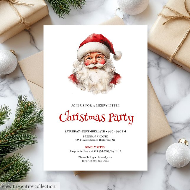 Redigerbar Vattenfärg Tomte Julmiddag  Inbjudningar (Editable Watercolor Santa Claus Holiday Dinner Invite

)