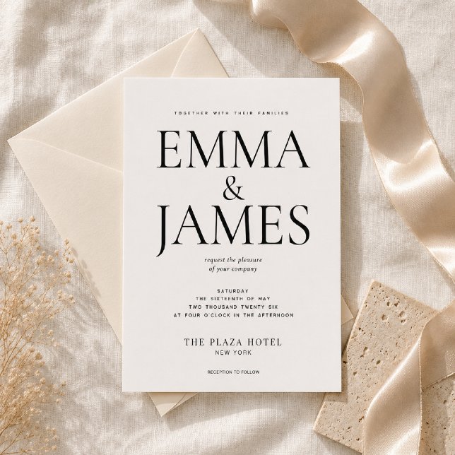 Redigerbar Vertikal Typografi Lyxig Bröllopsinbjud Inbjudningar (Luxury wedding stationery inspired by timeless editorial elegance.)