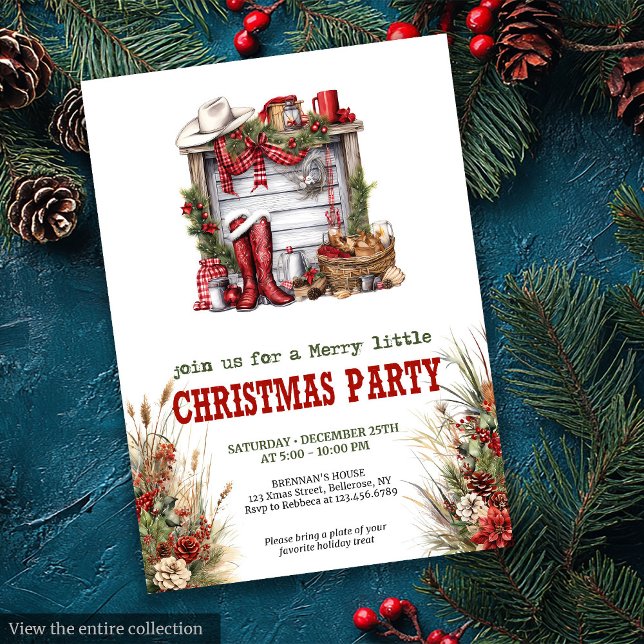 Redigerbar Vilda Västern Julfest Inbjudan (Editable Wild West Holiday Party Invitation)