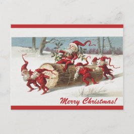 Redigerbar Vintage Älvor Flyttar Tomte på en Stock Vykort