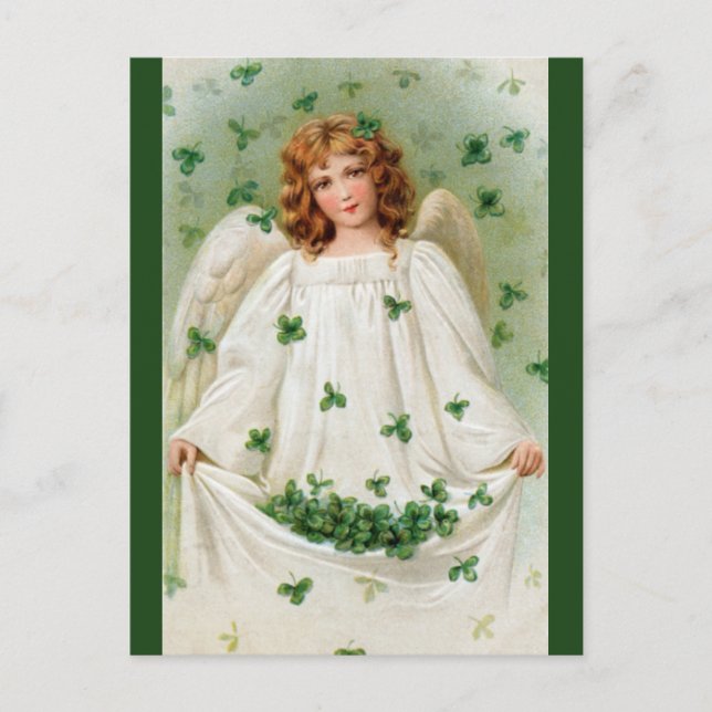Redigerbar Vintage Ängel Med Shamrocks Vykort (Framsida)