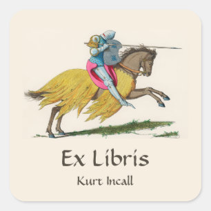 Redigerbar Vintage Knight på en Horse Bookplate Fyrkantigt Klistermärke