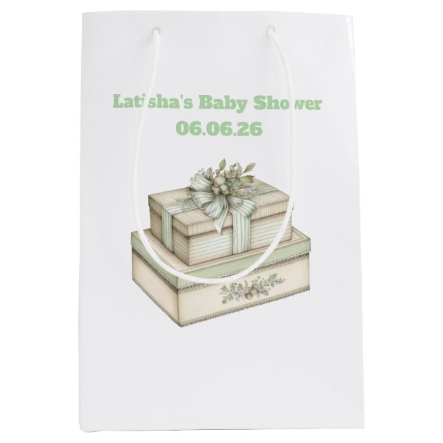Redigerbar Vintage Neutral Presentpåse för Baby Sh (Framsidan)