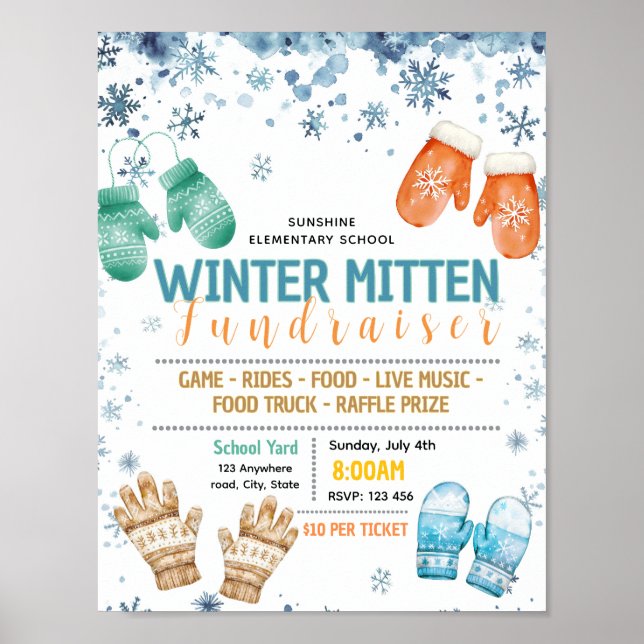 Redigerbar vinterhandske fundraiser flygblad poster (Framsidan)