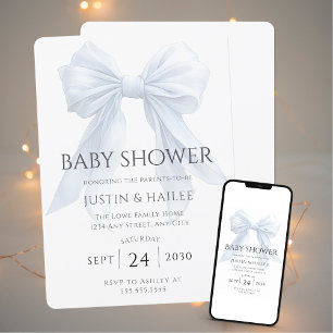 Redigerbar Vit Bågflicka Coquette Baby Shower Inbjudningar