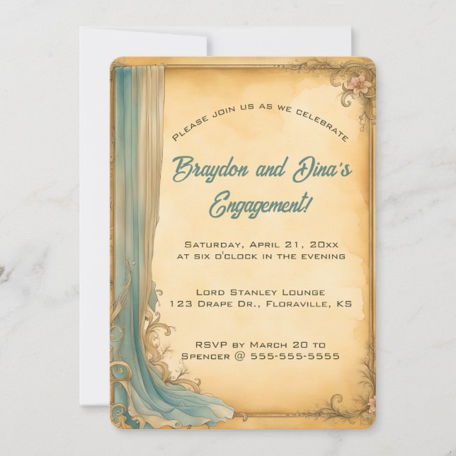 Redigerbara blå raps- och blommor inbjudningar (Framsida)