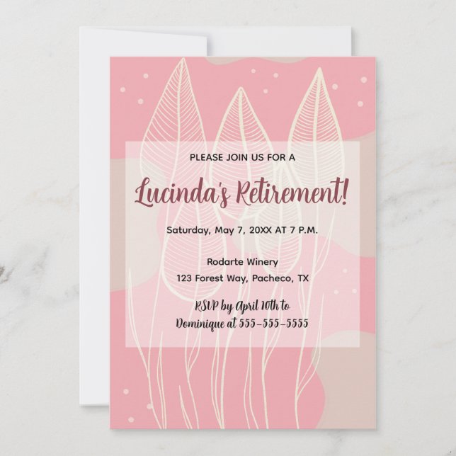 Redigerbara blad och dammig rosabakgrund inbjudningar (Framsida)