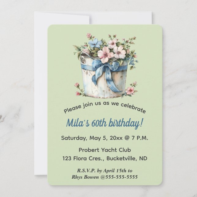 Redigerbara blommor i en bucket inbjudningar (Framsida)