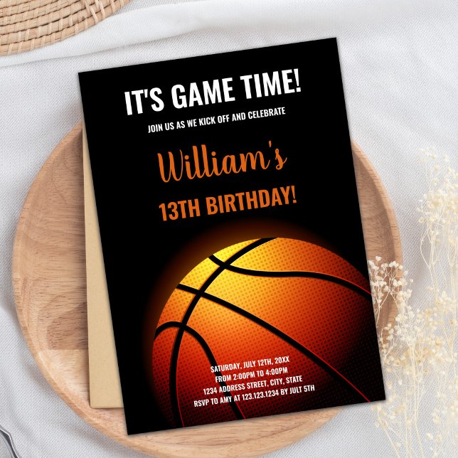Redigerbara boys-sportar med Party-kort med Bright Inbjudningar (Basketball Sun Shine Birthday Invitations)