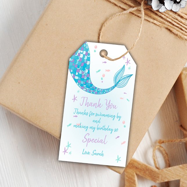 Redigerbara favoritetiketter under havspartiet presentetikett (Green Tail Mermaid Gift Tags)