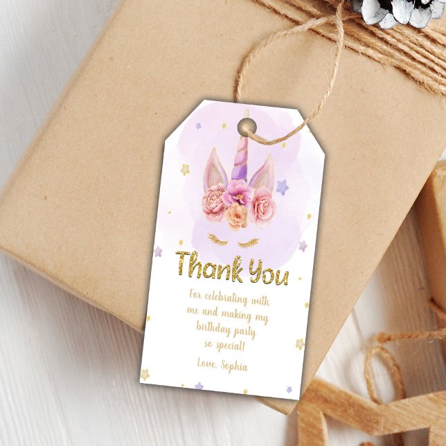 Redigerbara favoritMärkre för Flickr-parti med Gni Presentetikett (Pink Glitter Unicorn Birthday Gift Tags)