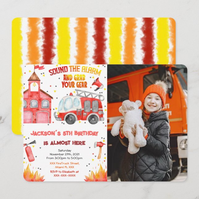 Redigerbara fotoinbjudningar för brandsläckare i L Inbjudningar (Fram/baksida)