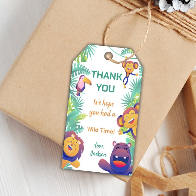 Redigerbara jungle Animal Party-favoritMärkre för  Presentetikett (Safari Birthday Gift Tags)