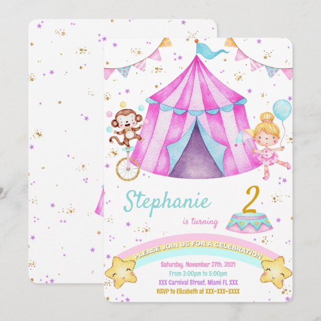 Redigerbara karnival-födelsedagsinbjudningar inbjudningar (Fram/baksida)