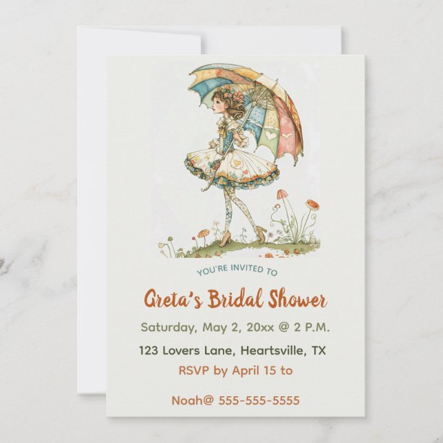 Redigerbara kvinnor med paraplyMöhippa Inbjudningar (Framsida)