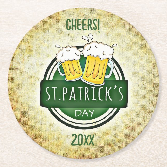 Redigerbara ölmuggar St Patricks Day Underlägg Papper Rund (Framsidan)