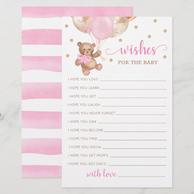 Redigerbara önskningar för Baby Shower Teddybjörn (Fram/baksida)