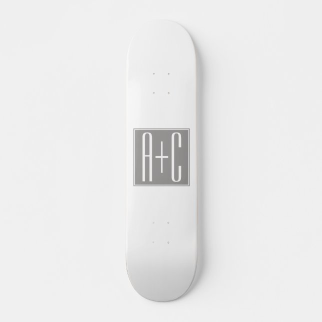 Redigerbara Parinitialer | Vit & Grå Mini Skateboard Bräda 18,5 Cm (Framsida)