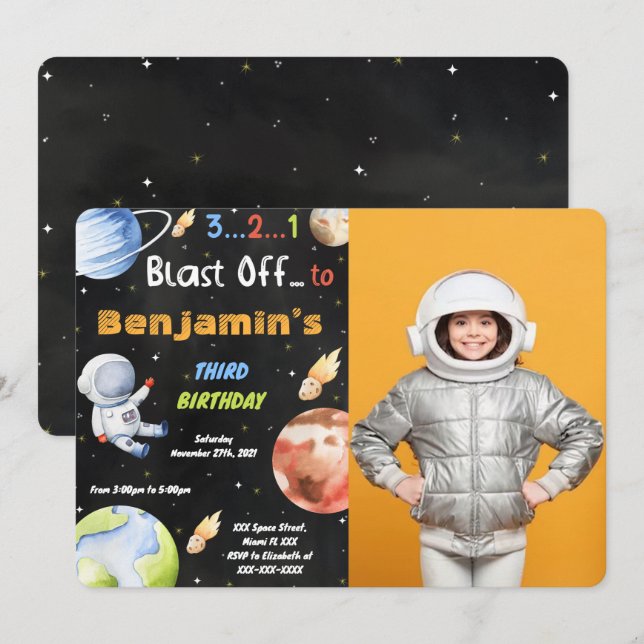 Redigerbara rymdbildsinbjudningar inbjudningar (Fram/baksida)