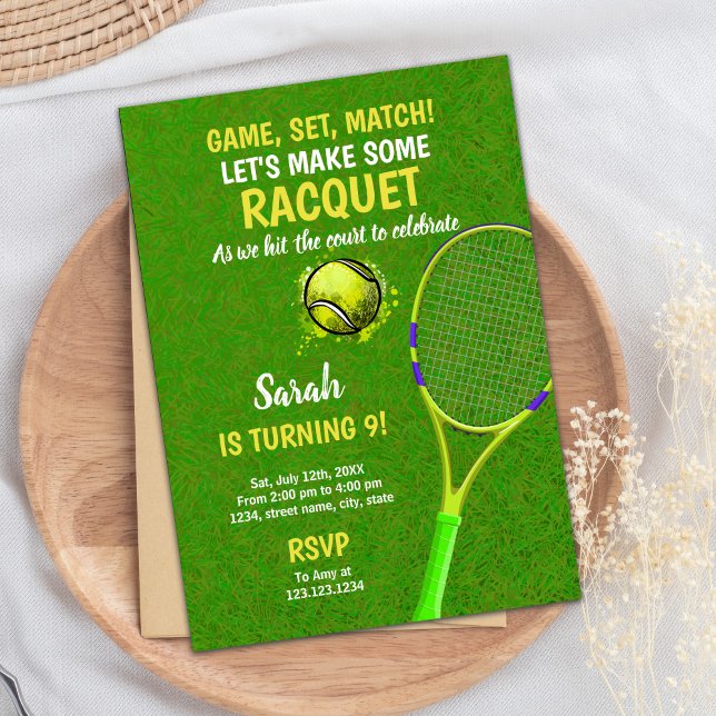 Redigerbara sport Party Inbjudan för barn (Game Set Match Tennis Birthday Invitations)