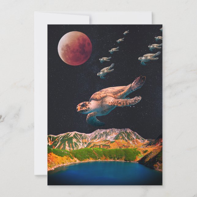 Redigerbara Surrealistiska Sköldpaddor som Flyger  Julkort (Framsida)