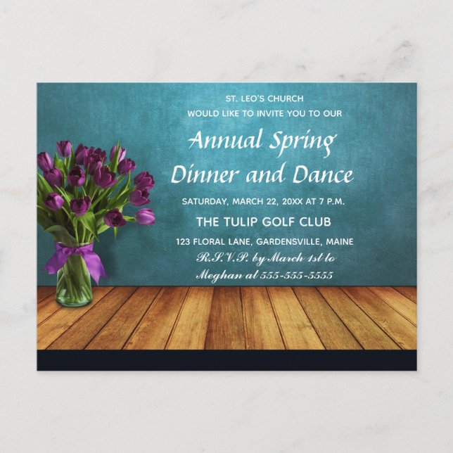 Redigerbara tulpaner i en vas Vårfestlig middagsin Inbjudan Vykort (Framsida)