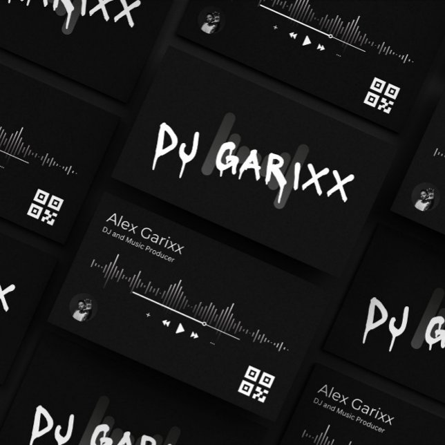 Redigerbart Affärskort DJ Music Producer Visitkort (Djing Music Production Personalised  Black and White Business Card)