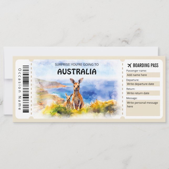 Redigerbart Australiskt boardingpass Flygplan bilj Inbjudningar (Framsida)