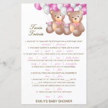 Redigerbart Baby Twin Trivia Baby Shower med svar