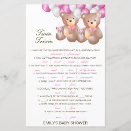 Redigerbart Baby Twin Trivia Baby Shower med svar