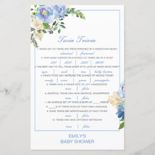 Redigerbart Baby Twin Trivia Baby Shower med svar