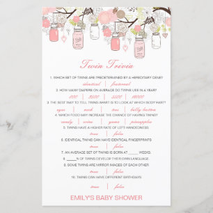 Redigerbart Baby Twin Trivia Baby Shower med svar