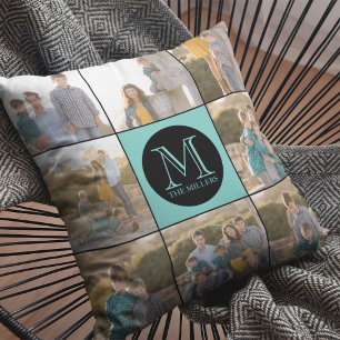Redigerbart bakgrundsfoto för Färg Round Monogram Kudde