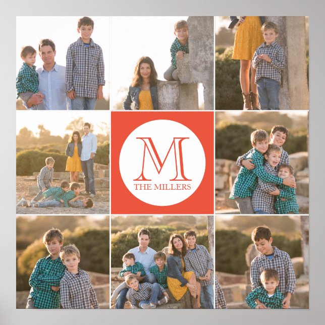 Redigerbart bakgrundsfoto för Färg Round Monogram Poster (Framsidan)