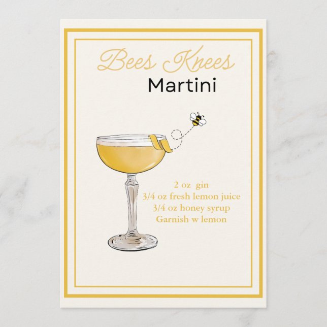 Redigerbart Bes Knees Martini-receptkort Meny (Framsida)