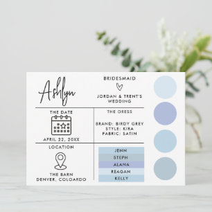Redigerbart blått Bridesmaids-informationskort för Inbjudningar