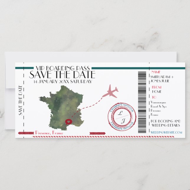 Redigerbart Boarding Pass Save the Date (Framsida)