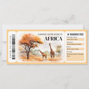 Redigerbart boardingpass för Afrika Flygplan bilje Inbjudningar