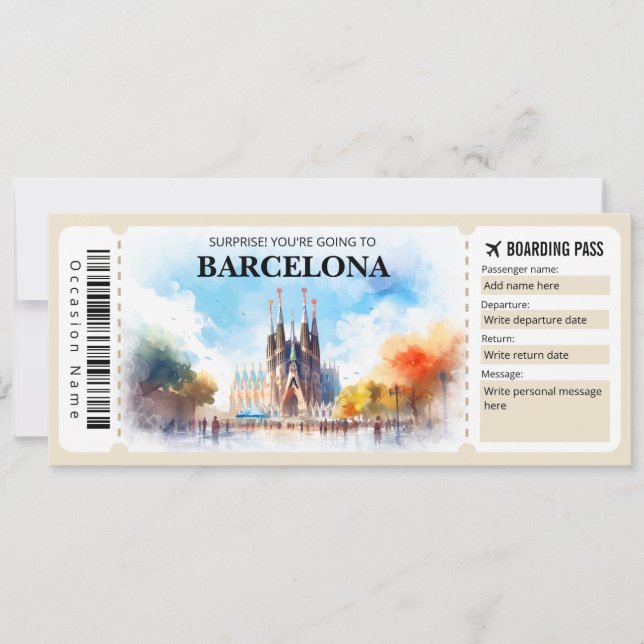 Redigerbart boardingpass för Barcelona Spain Flygp Inbjudningar (Framsida)
