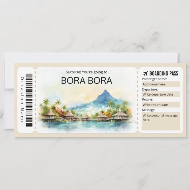 Redigerbart boardingpass för Bora Bora Flygplan bi Inbjudningar (Framsida)