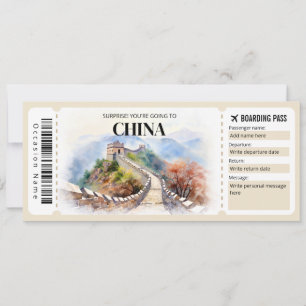 Redigerbart boardingpass för China Flygplan biljet Inbjudningar